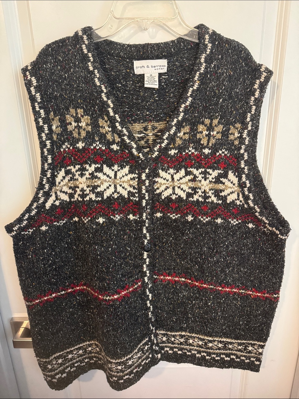 croft & barrow Charcoal Fair Isle V-Neck Sweater Vest with Red and Cream Detail